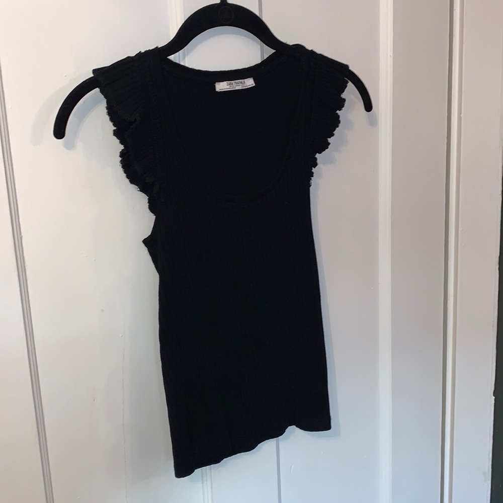Zara - black top with ruffle cap sleeve